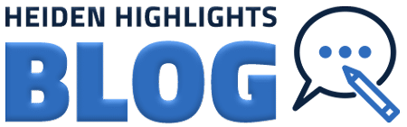Heiden Highlights blog logo, blue, black, and white.
