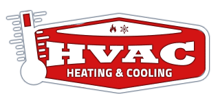 Stylized logo for HVAC heating and cooling featuring a red and white thermostat.